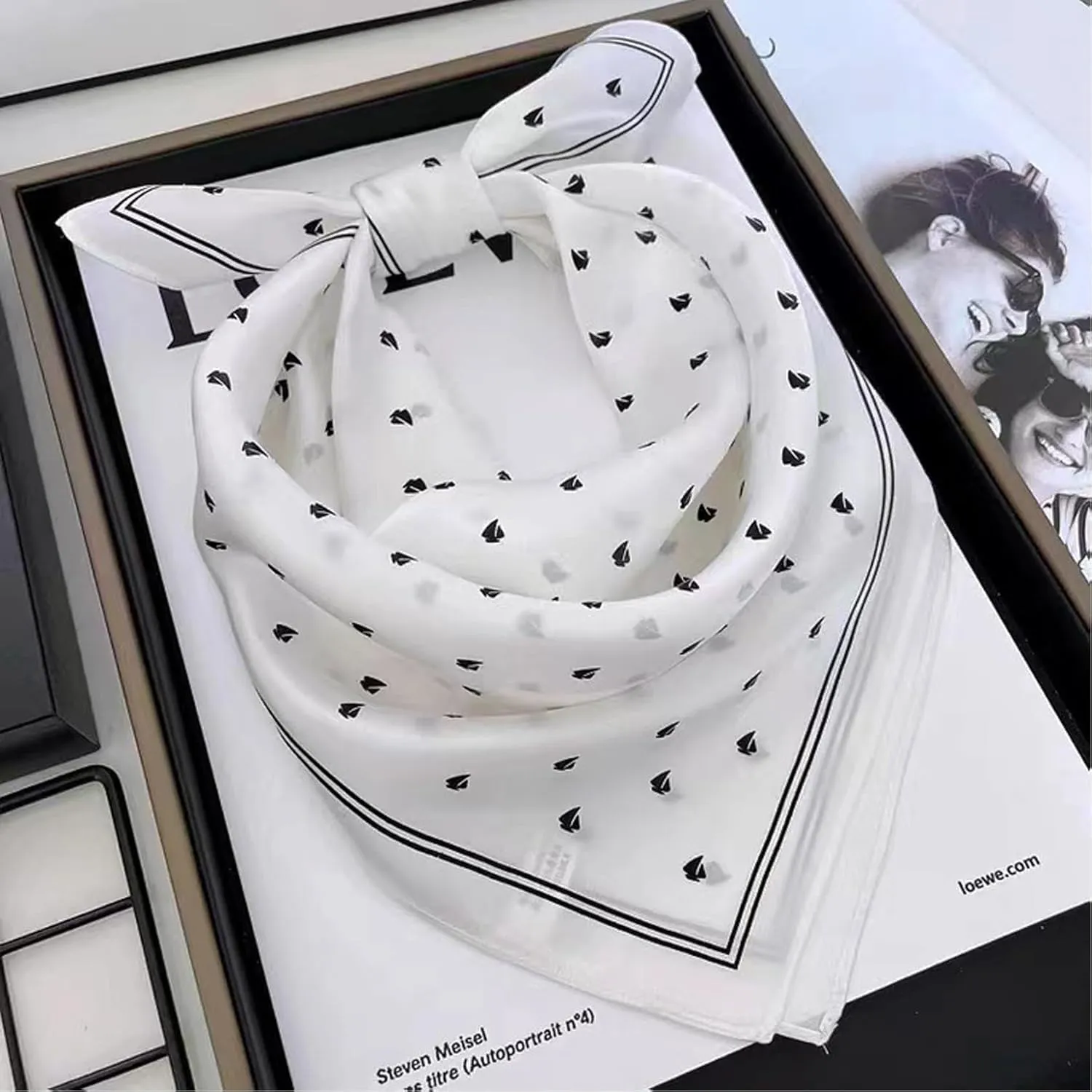 100% Mulberry Silk Neck Scarf - 21"x21" Small Printed Square Neckerchief Scarves for Women Gift Packed