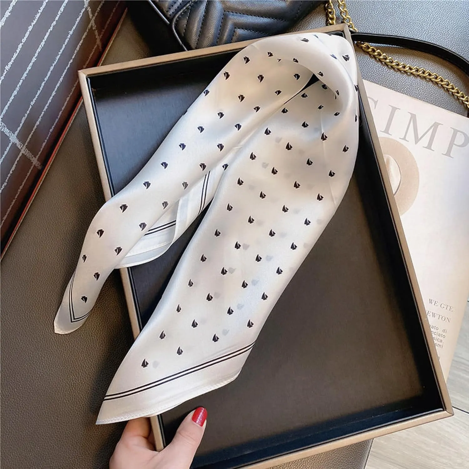 100% Mulberry Silk Neck Scarf - 21"x21" Small Printed Square Neckerchief Scarves for Women Gift Packed