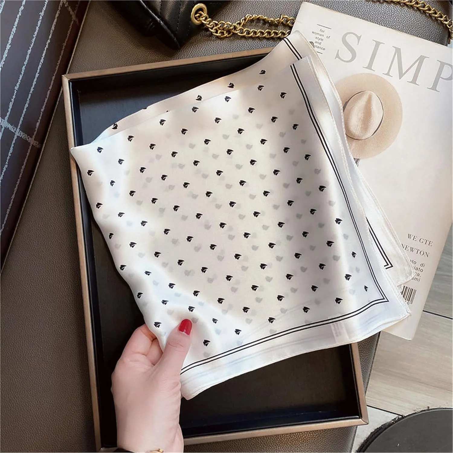 100% Mulberry Silk Neck Scarf - 21"x21" Small Printed Square Neckerchief Scarves for Women Gift Packed