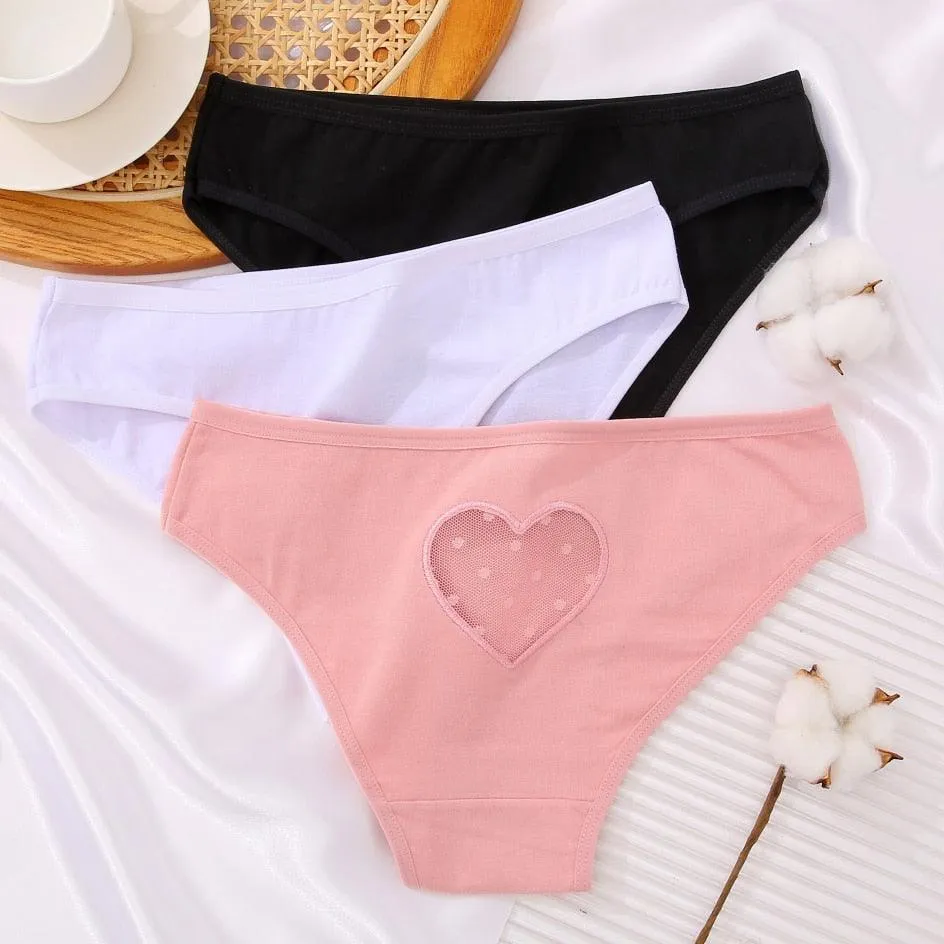 2 Pack Cotton Mix Panties Heart Hollow Out Briefs Low-Waist Underpants Seamless Underwear