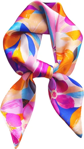 27.5 Inches Satin Head Scarf for Women Silk-Like Floral Hair Scarf, Neck Scarf for Women, Multi-Use Square Scarf