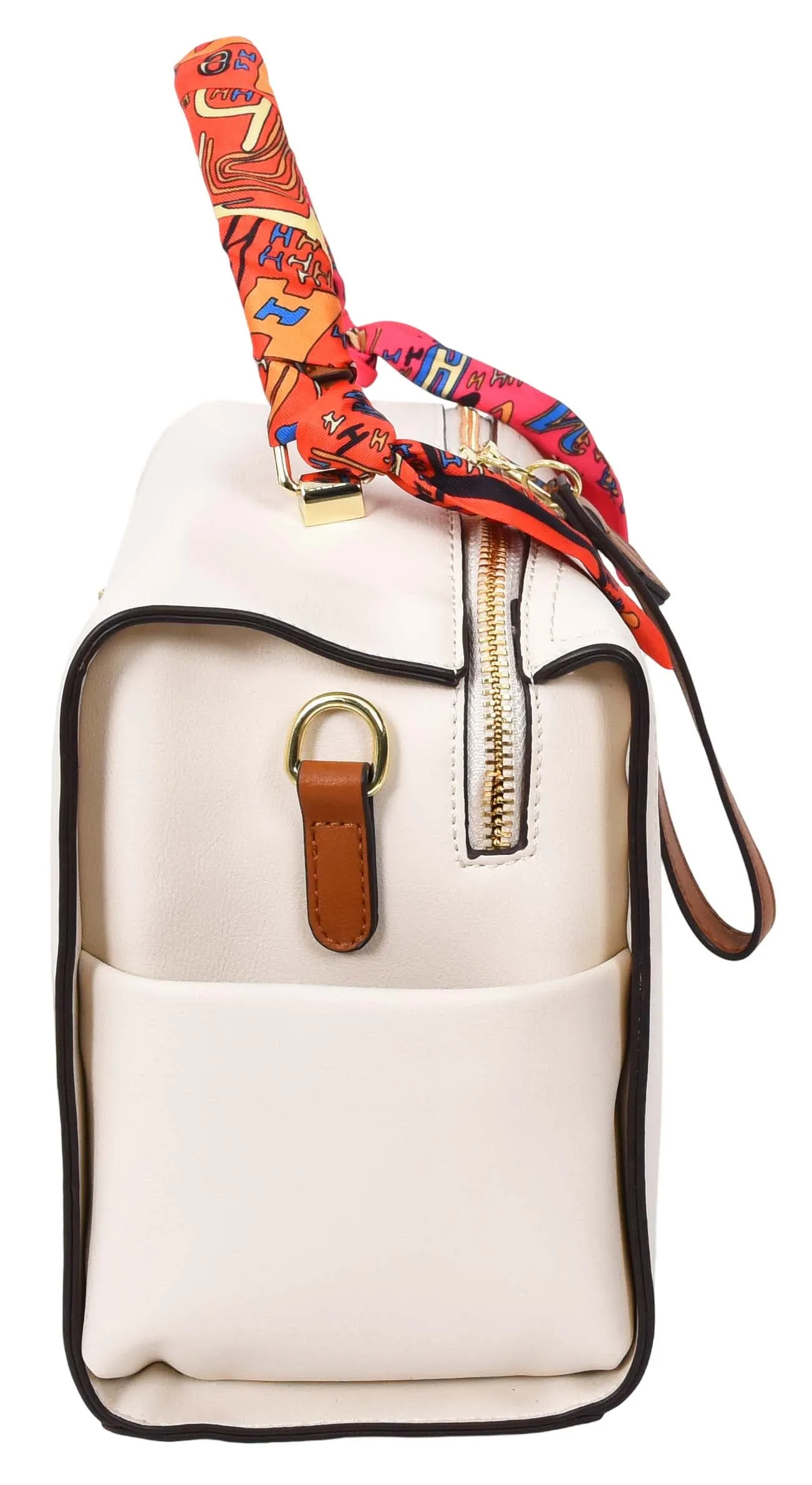 Aaliyah Women's  Faux Leather Barrel-Shaped Shoulder Handbag White