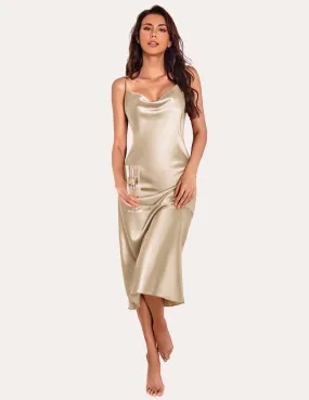 Alina | Spaghetti Strap Long Satin Nightgown
