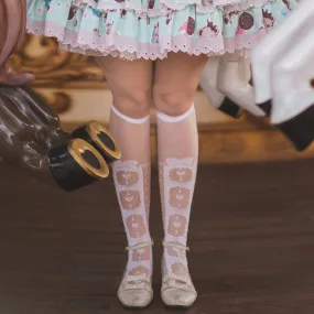 Bow Hearts Pattern Knee Socks