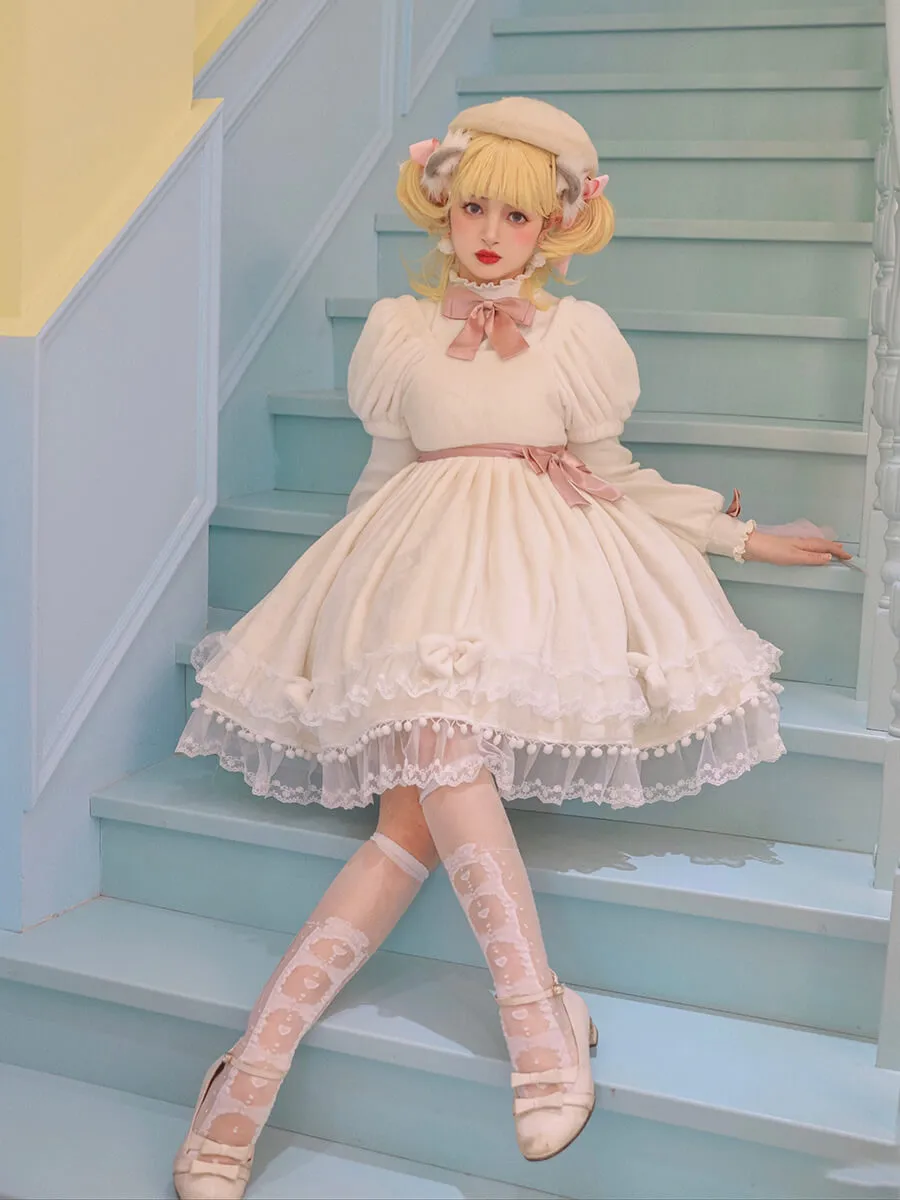 Bow Hearts Pattern Knee Socks