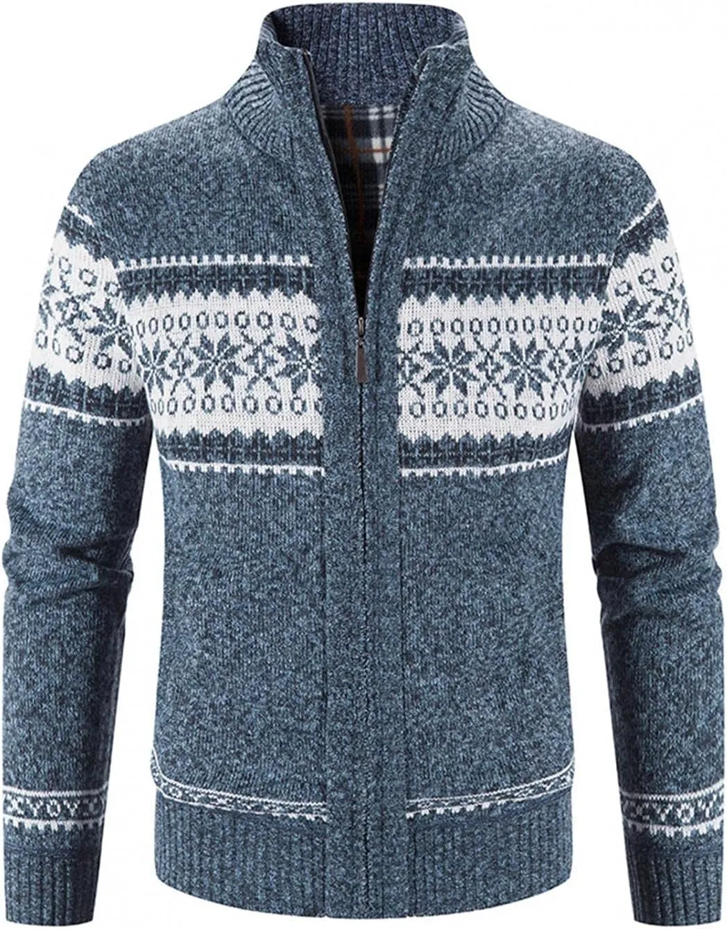Burband Mens Casual Stand Collar Stripes Zipper Knitted Cardigan Sweaters Christmas Reindeer Snowflake Pullover Sweaters