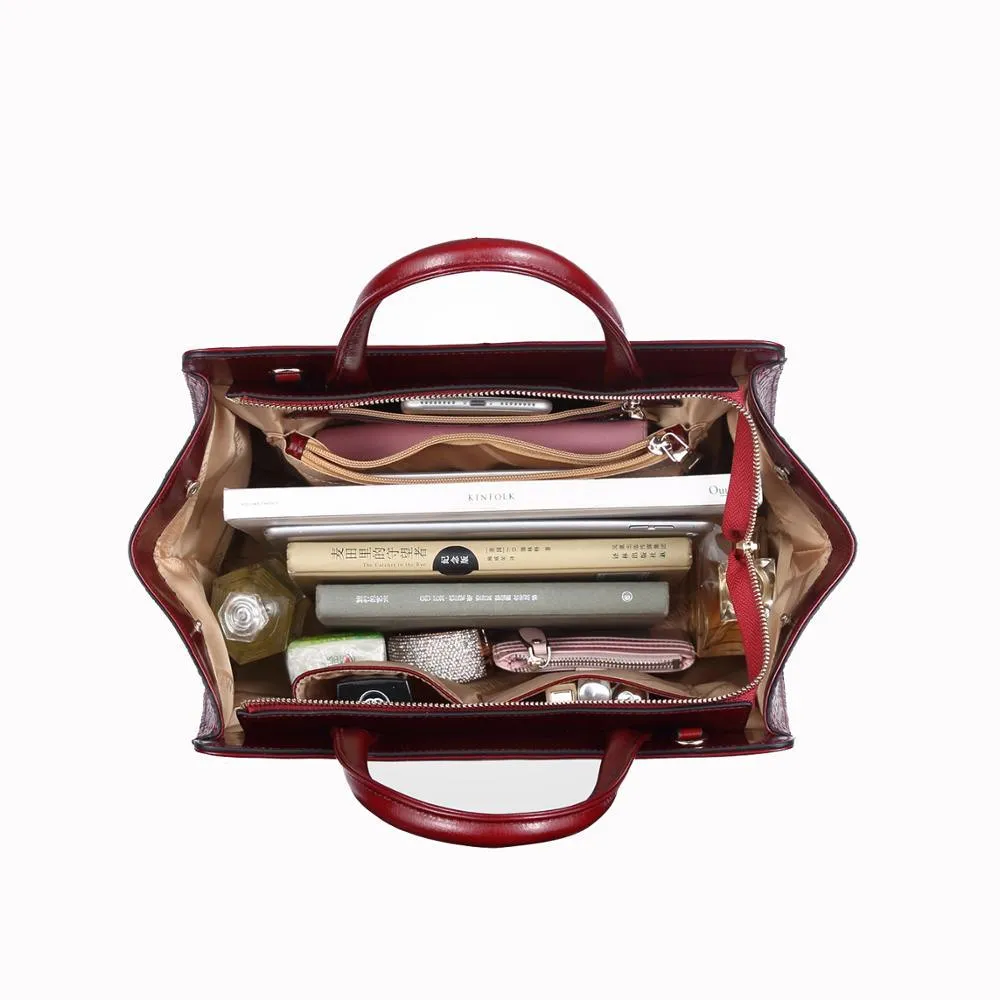 Burgundy Real Leather Handbag