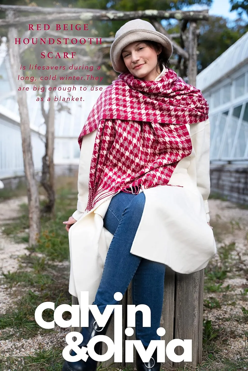 CALVIN & OLIVIA Women's Fall Winter Scarf Thick Classic Plaid Scarf Wrap Warmth Soft Oversized Cashmere Feel Scarves