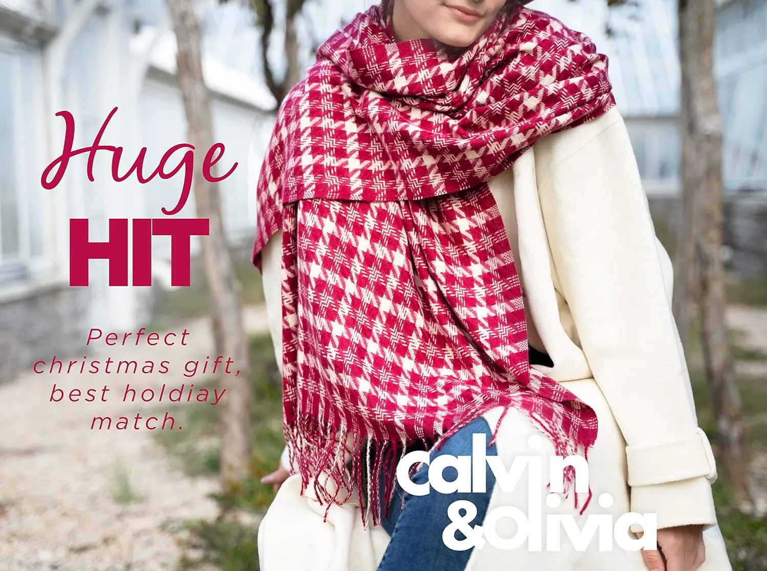CALVIN & OLIVIA Women's Fall Winter Scarf Thick Classic Plaid Scarf Wrap Warmth Soft Oversized Cashmere Feel Scarves
