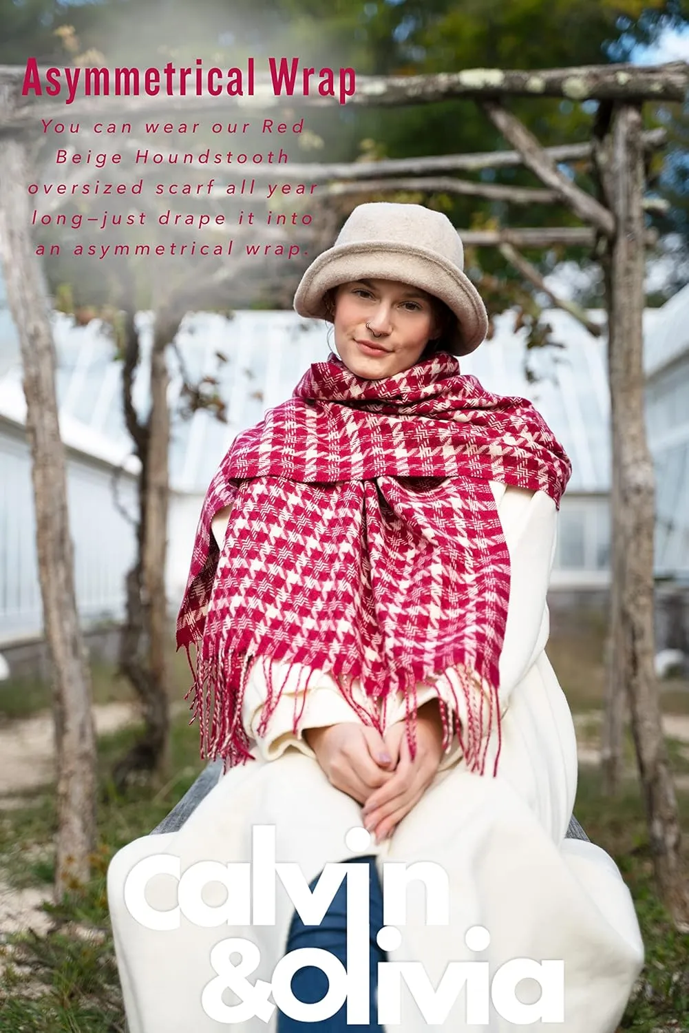 CALVIN & OLIVIA Women's Fall Winter Scarf Thick Classic Plaid Scarf Wrap Warmth Soft Oversized Cashmere Feel Scarves