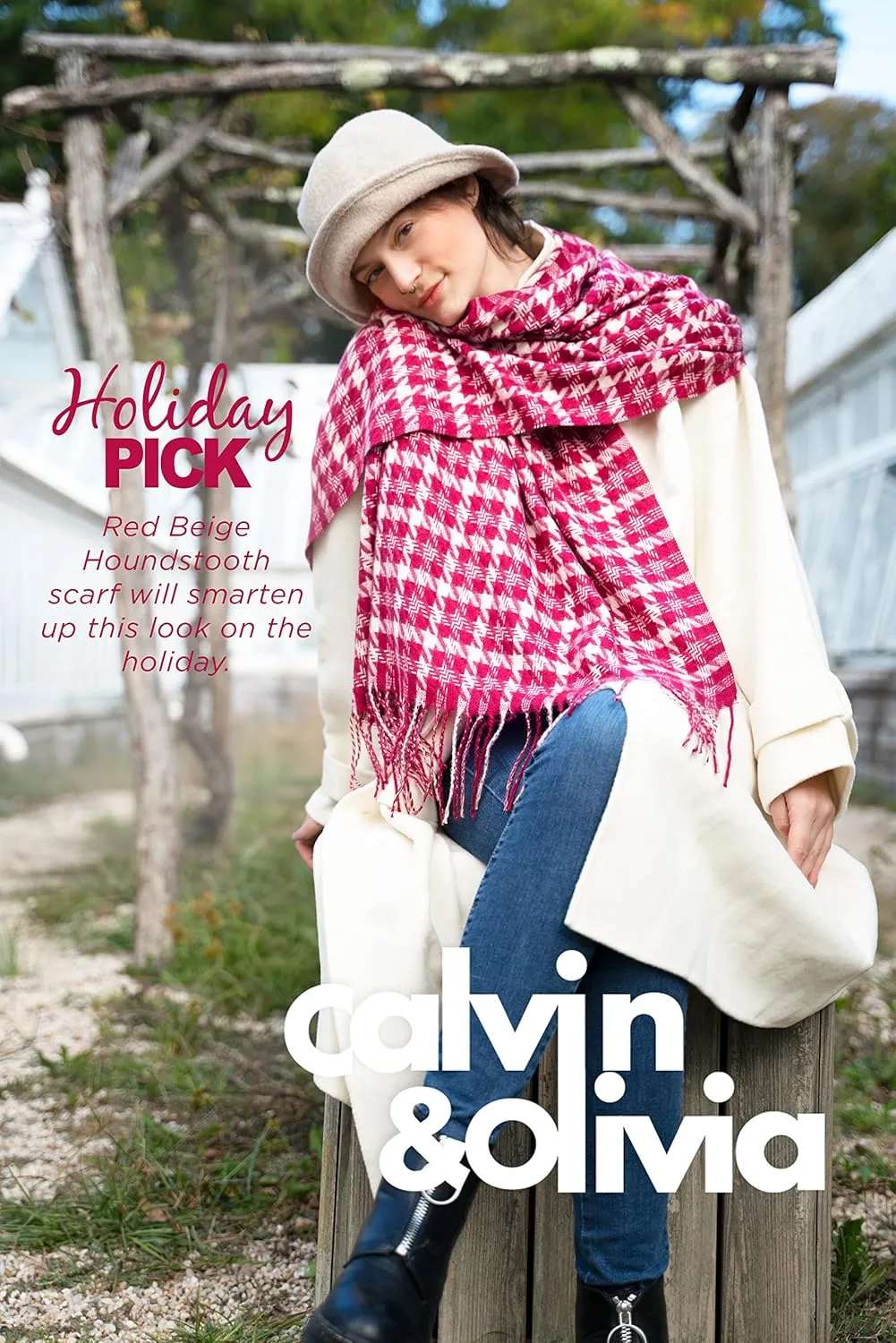 CALVIN & OLIVIA Women's Fall Winter Scarf Thick Classic Plaid Scarf Wrap Warmth Soft Oversized Cashmere Feel Scarves