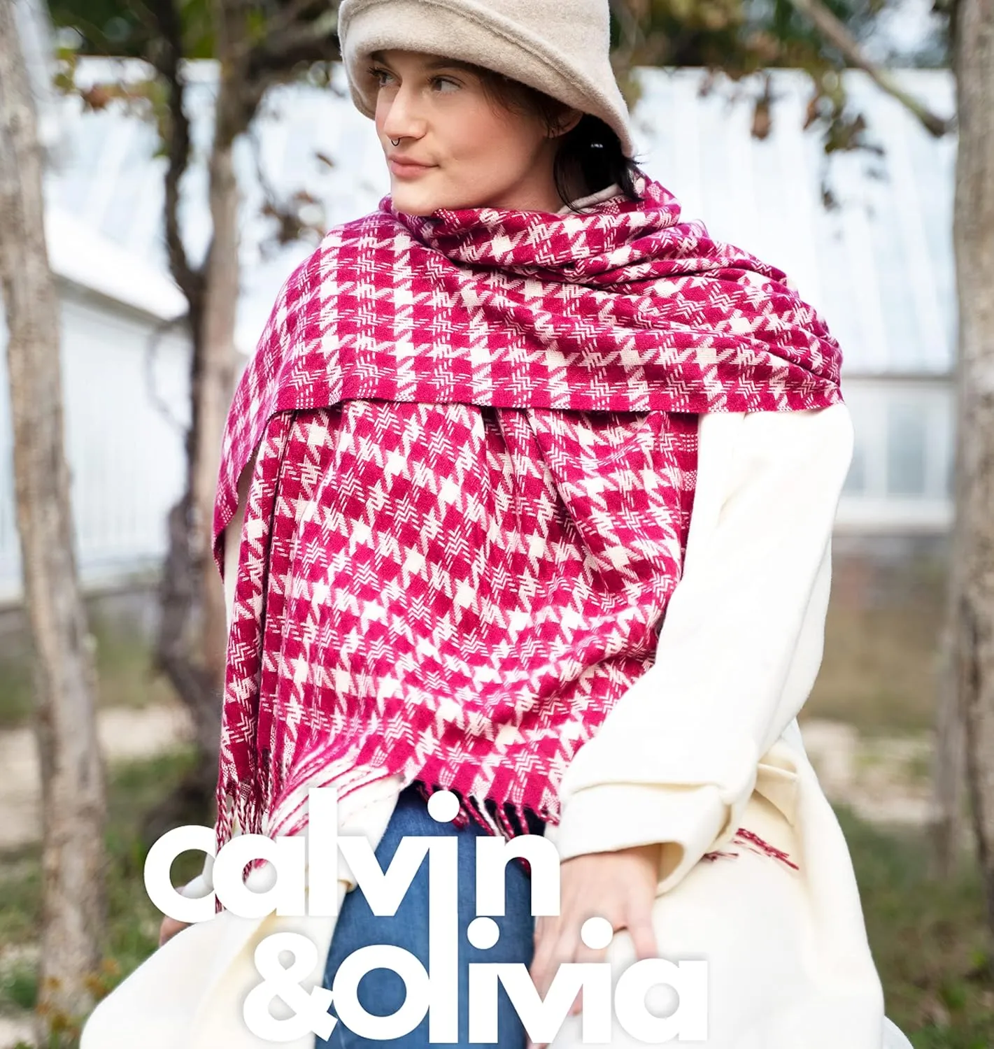 CALVIN & OLIVIA Women's Fall Winter Scarf Thick Classic Plaid Scarf Wrap Warmth Soft Oversized Cashmere Feel Scarves