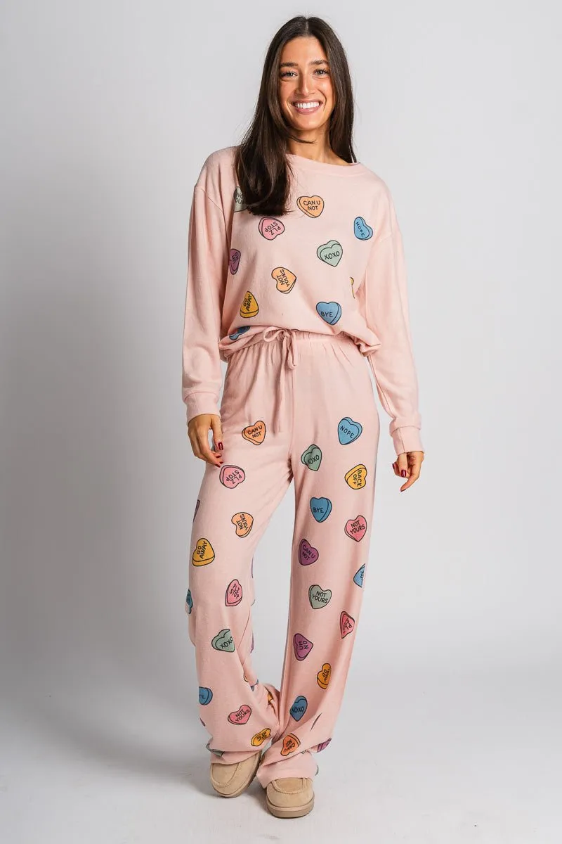 Candy heart pajama pants pink