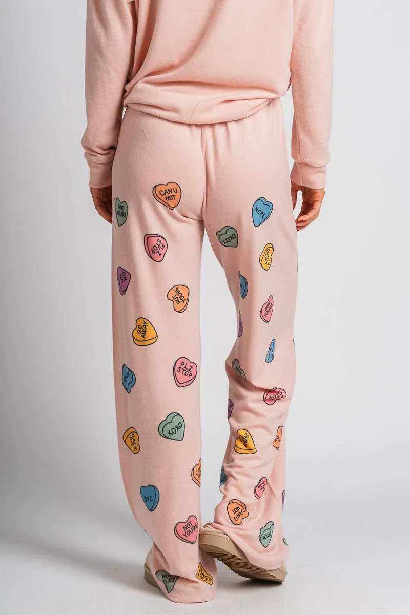Candy heart pajama pants pink