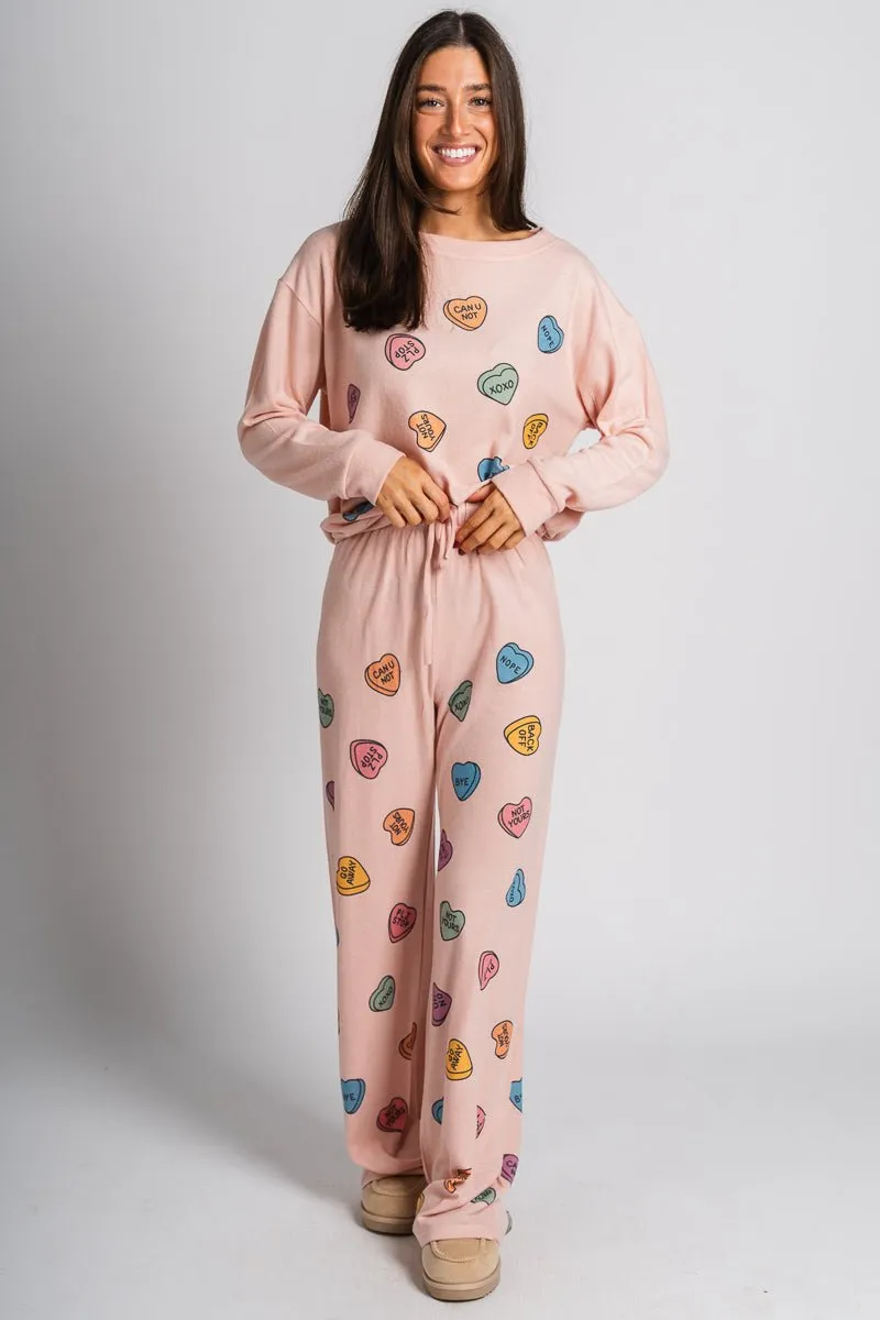 Candy heart pajama pants pink