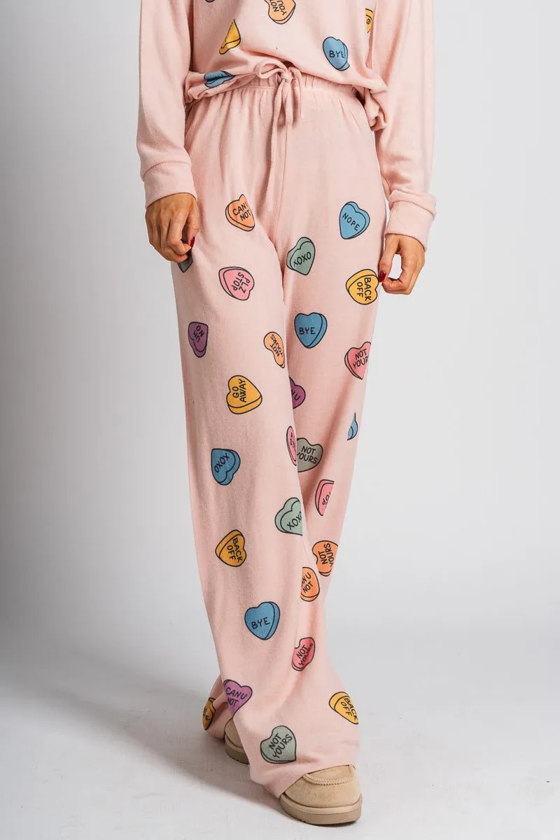 Candy heart pajama pants pink