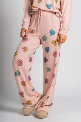 Candy heart pajama pants pink