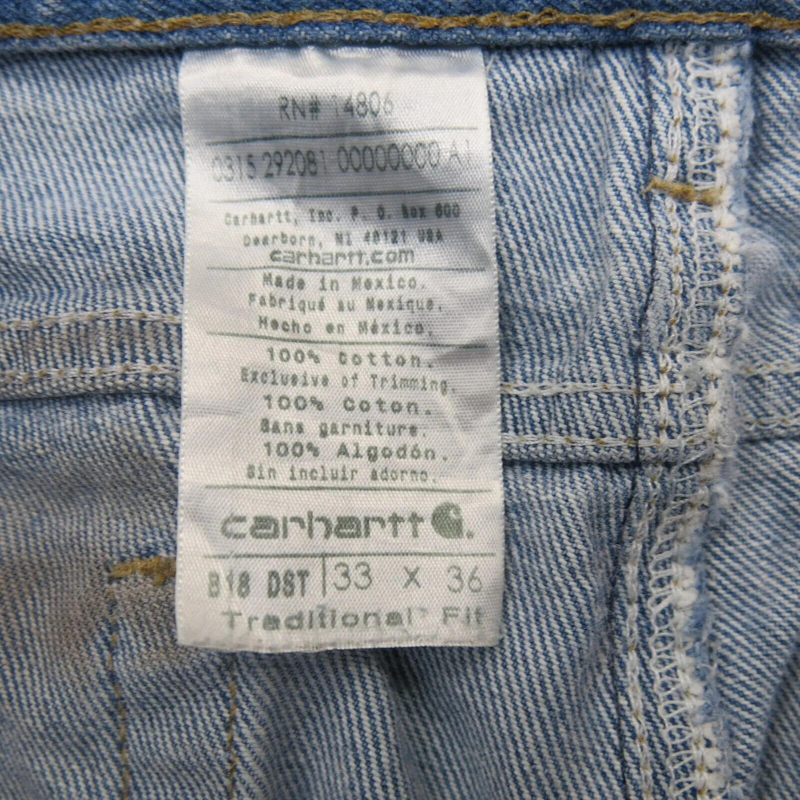 Carhartt Men Straight Leg Jeans Traditional Fit High Rise Cotton Blue SZ W33XL36