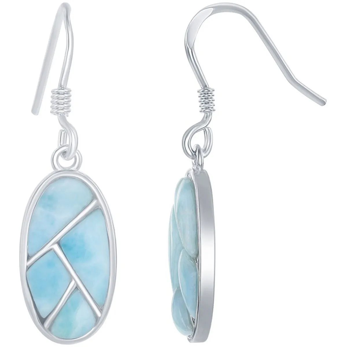 Caribbean Treasures Women's Earrings - Blue Larimar Oval Multi Shaped Silver | D-7205