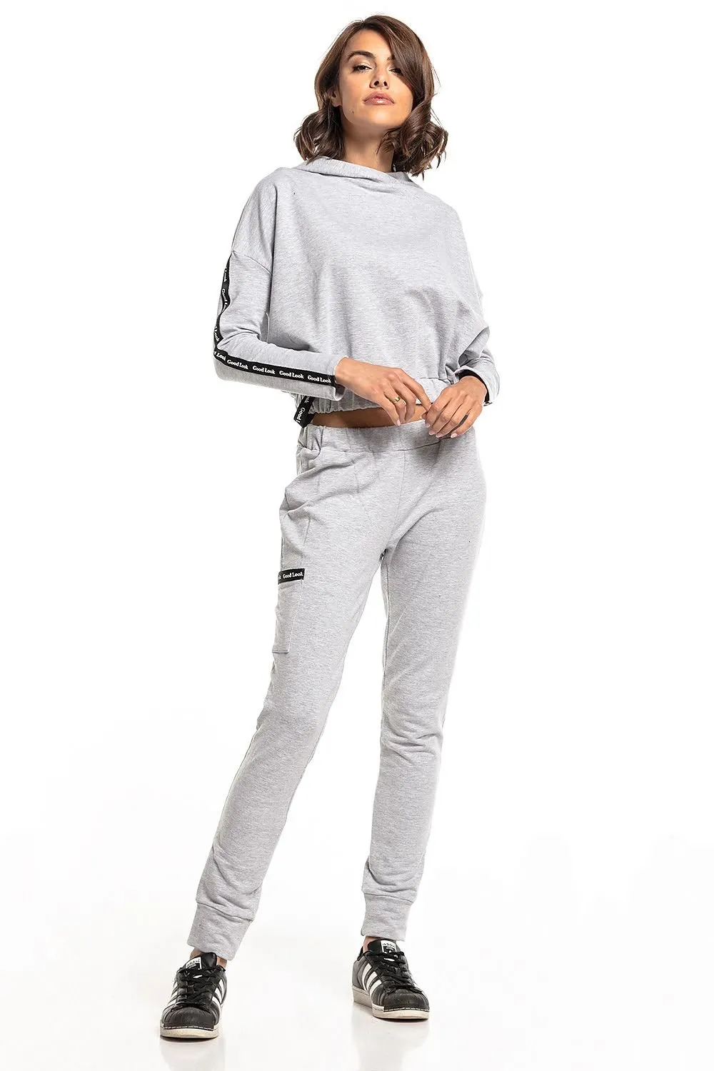 Chic Hooded Cotton Blend Sweatshirt with Ribbed Hem