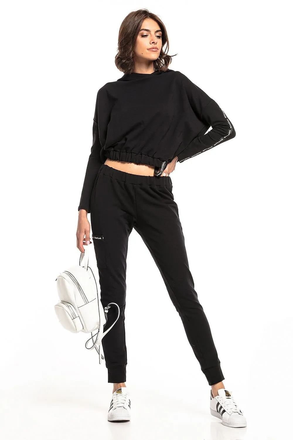 Chic Hooded Cotton Blend Sweatshirt with Ribbed Hem