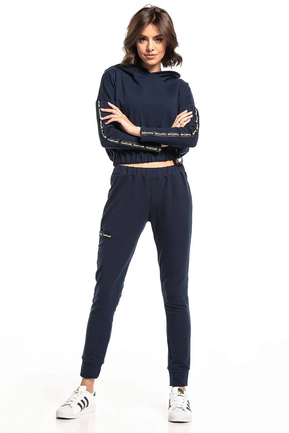 Chic Hooded Cotton Blend Sweatshirt with Ribbed Hem