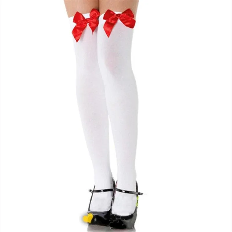 Chic Velvet Bow-Tie Stockings for Women – Multicolor Selection