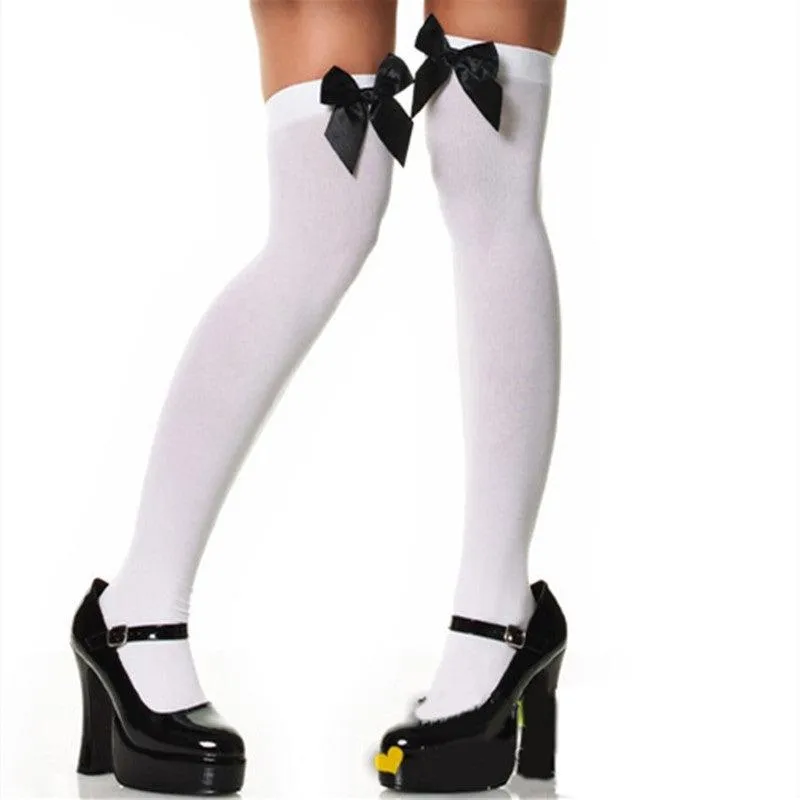Chic Velvet Bow-Tie Stockings for Women – Multicolor Selection