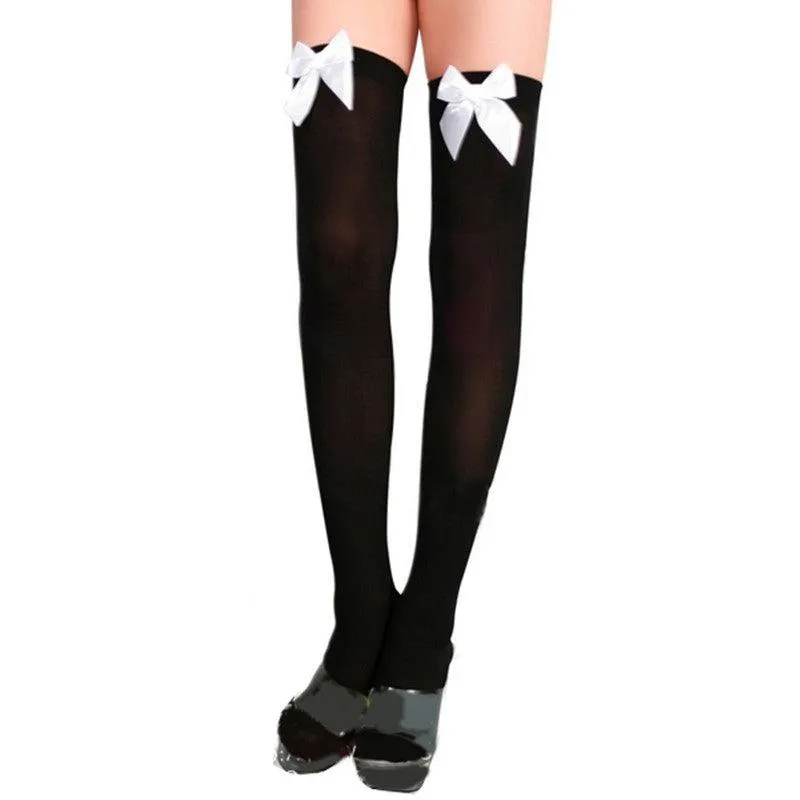 Chic Velvet Bow-Tie Stockings for Women – Multicolor Selection