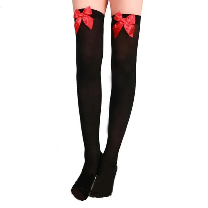 Chic Velvet Bow-Tie Stockings for Women – Multicolor Selection
