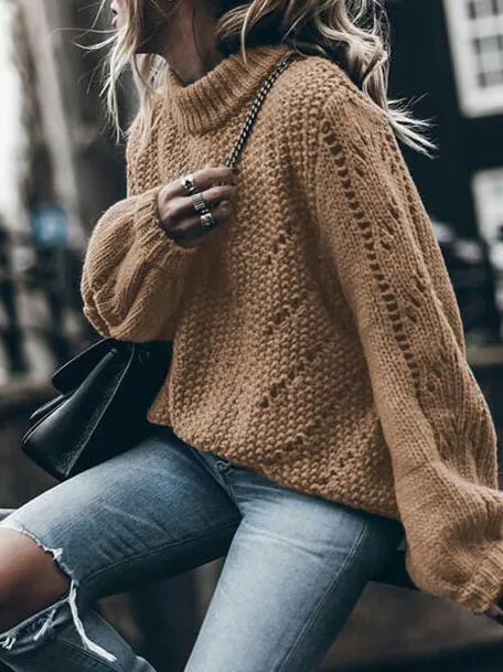 Chicmy-European and American casual women's clothing Women's Sweaters Fashion Round Neck Long Sleeve Sweater
