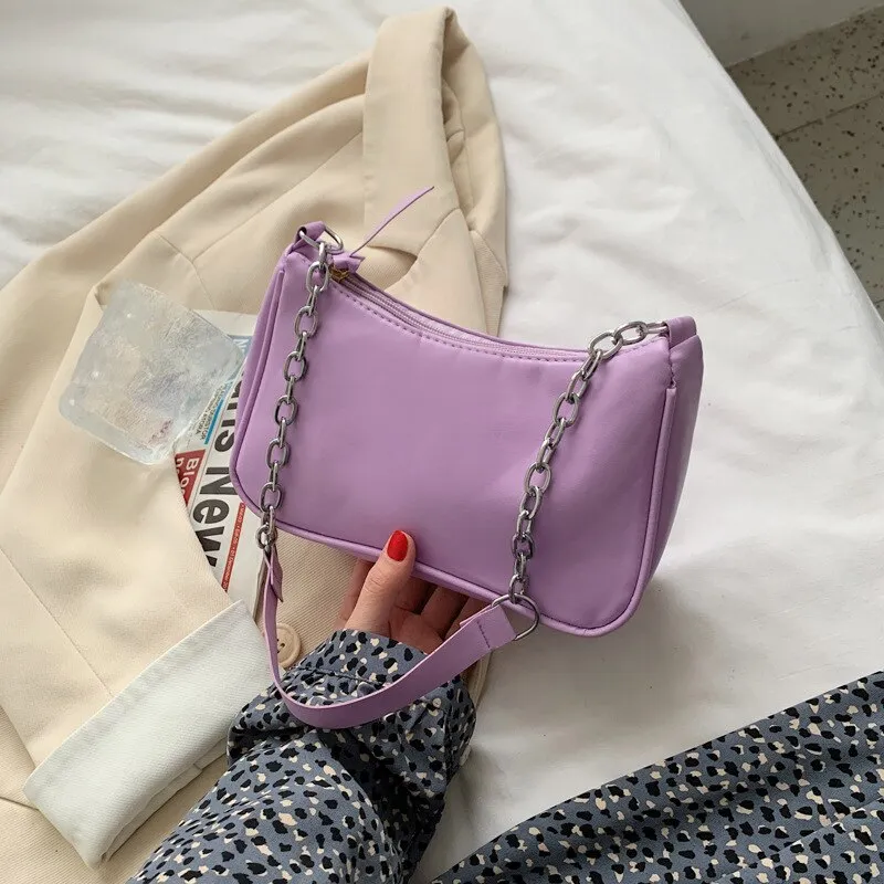 Christmas Gift Soft PU Leather Women Purple Underarm Bag Retro Solid Color Ladies Baguette Handbags Fashion Design Girls Small Shoulder Bags