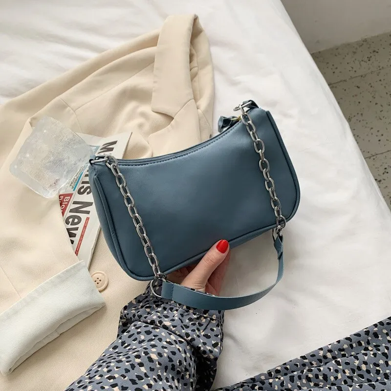 Christmas Gift Soft PU Leather Women Purple Underarm Bag Retro Solid Color Ladies Baguette Handbags Fashion Design Girls Small Shoulder Bags