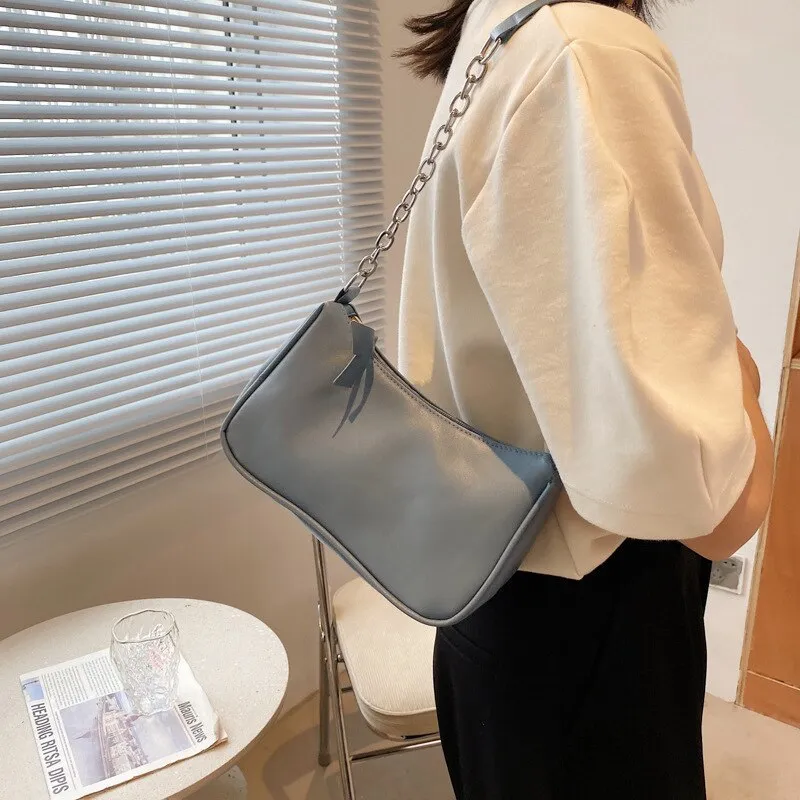 Christmas Gift Soft PU Leather Women Purple Underarm Bag Retro Solid Color Ladies Baguette Handbags Fashion Design Girls Small Shoulder Bags