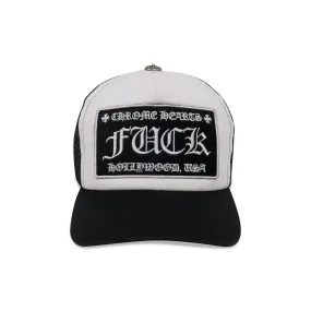 Chrome Hearts F**k Hollywood Tr**ker Cap, black and white