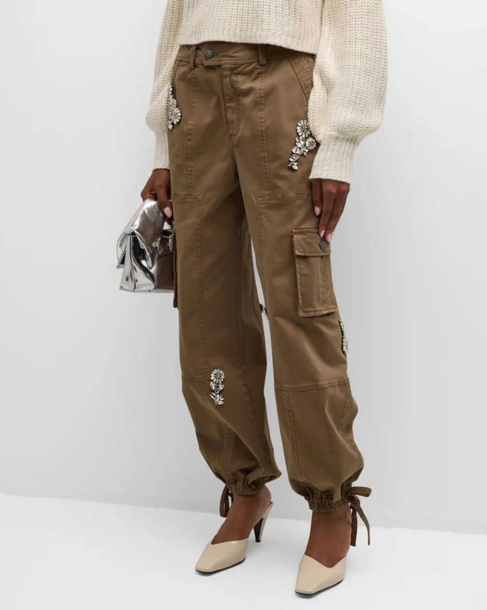 Cinq a Sept Crystal Chrysanthemum Zola Pant in Olive