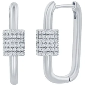 Classic Women's Earrings - Silver Micro Pave CZ Oval Carabiner Paperclip | D-7974
