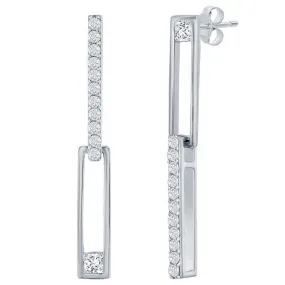 Classic Women's Earrings - Sterling Silver Asymmetric Paperclip CZ | D-8387