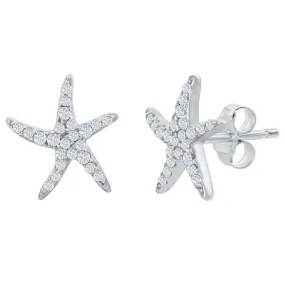 Classic Women's Earrings - Sterling Silver CZ Starfish Stud | D-7990