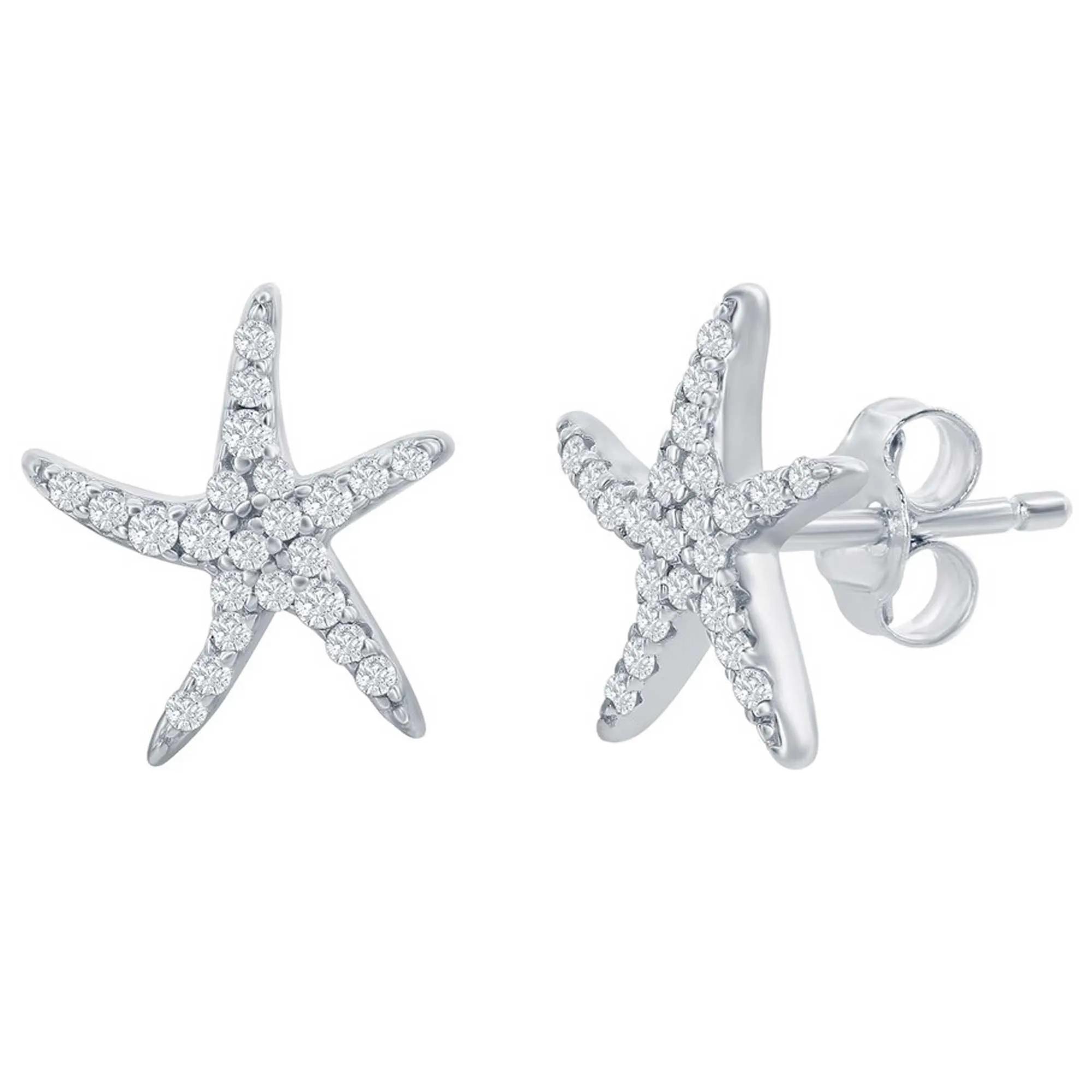 Classic Women's Earrings - Sterling Silver CZ Starfish Stud | D-7990