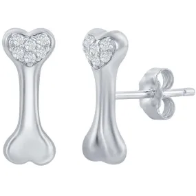 Classic Women's Earrings - Sterling Silver Dog Bone White CZ Stud Post Back | D-7927
