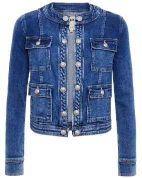 Collarless Yari Denim Jacket in Rhodes