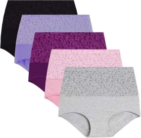 Cotton Underwear for Women Cheeky High Waisted Tummy Control Seamless Panties Bikini No Show Briefs Hipster 5 Pack