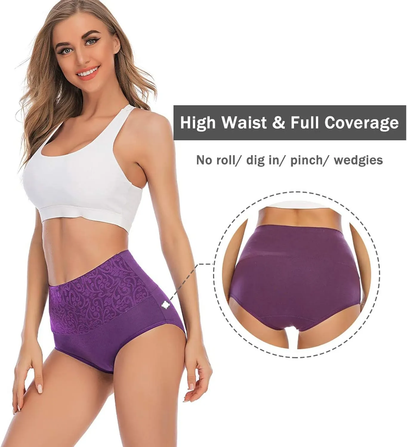 Cotton Underwear for Women Cheeky High Waisted Tummy Control Seamless Panties Bikini No Show Briefs Hipster 5 Pack