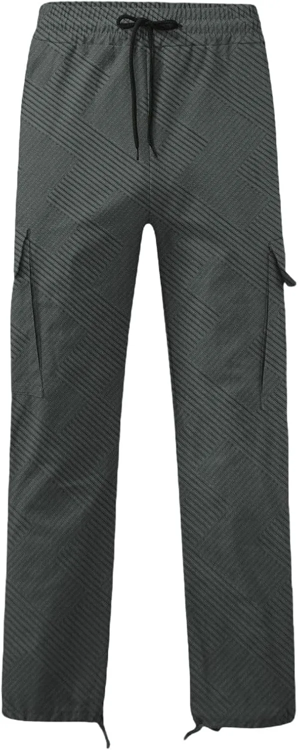 CRNTCEM Men's Casual Cargo Sweatpants Drawstring Quick Dry Outdoor Hiking Fishing Camping Casual Trousers with Multi Pocket