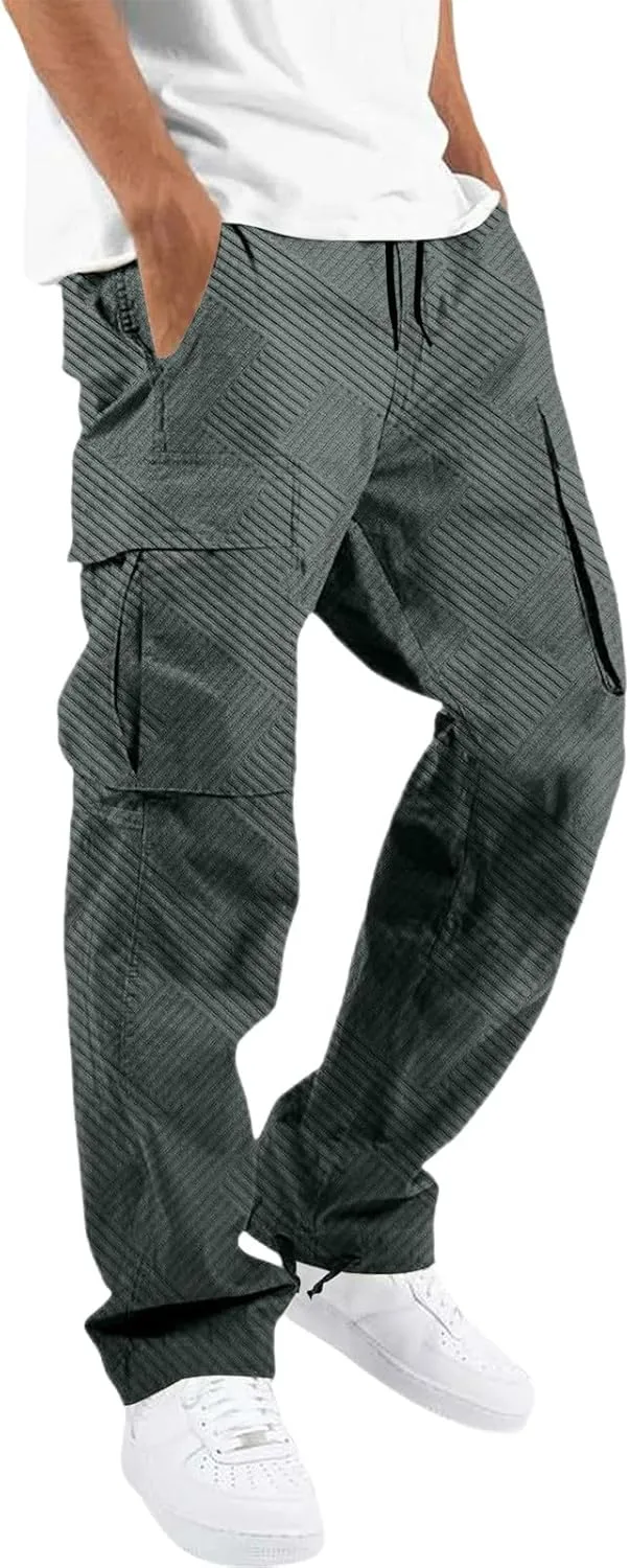 CRNTCEM Men's Casual Cargo Sweatpants Drawstring Quick Dry Outdoor Hiking Fishing Camping Casual Trousers with Multi Pocket