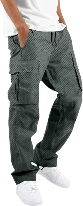 CRNTCEM Men's Casual Cargo Sweatpants Drawstring Quick Dry Outdoor Hiking Fishing Camping Casual Trousers with Multi Pocket