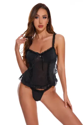 Cropped Mesh Babydoll Set