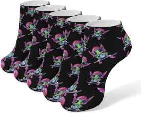 Cute Aliens Skateboard 5 Pairs Ankle Socks Low-Cut Non Slip Athletic Running Flat Sock for Men And Women