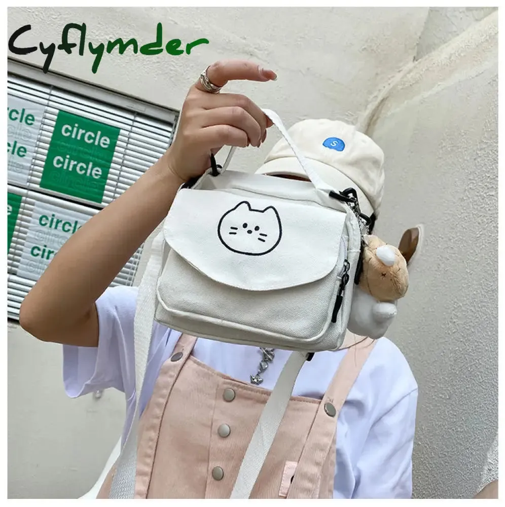 Cyflymder New Canvas Small Fresh Ladies One-shoulder Diagonal Bag Multifunctional Fashion Cartoon Print All-match Package